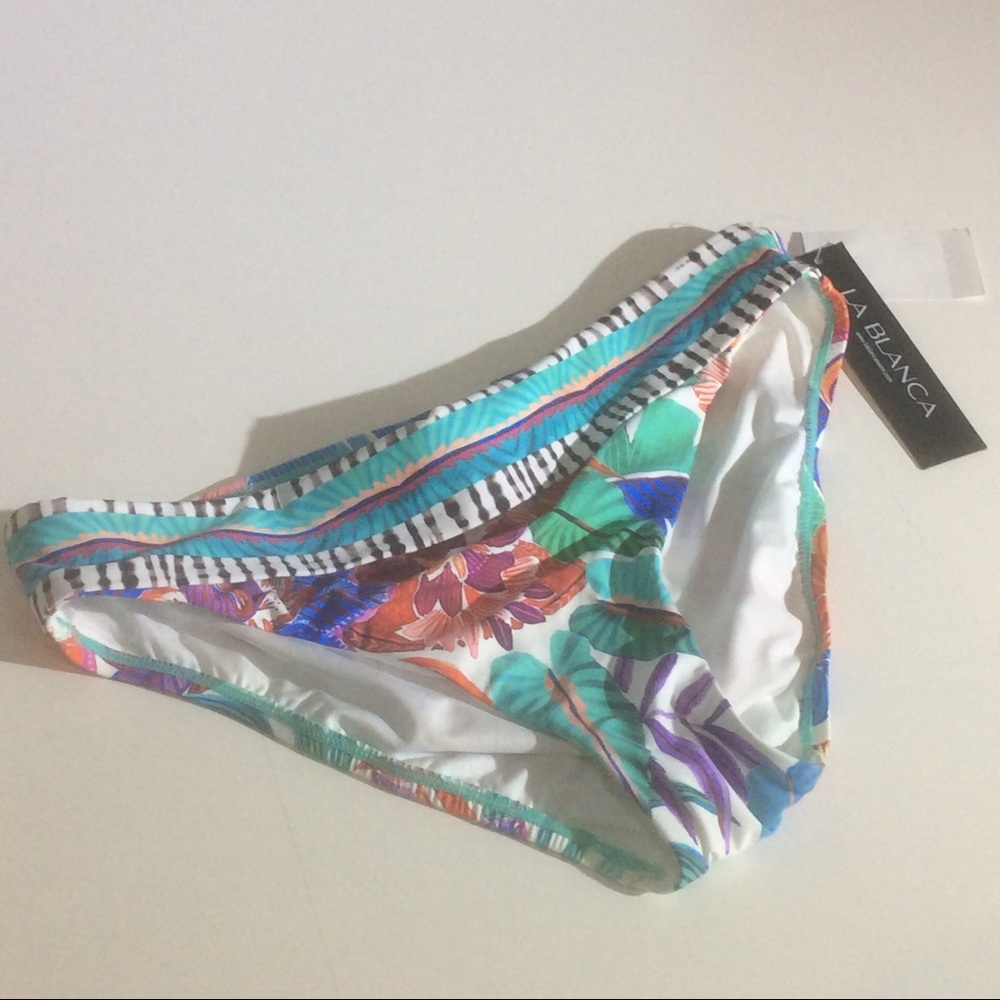 NWT La Blanca White Floral Hipster Bikini Swimsuit Bottom Tropical Orig $68